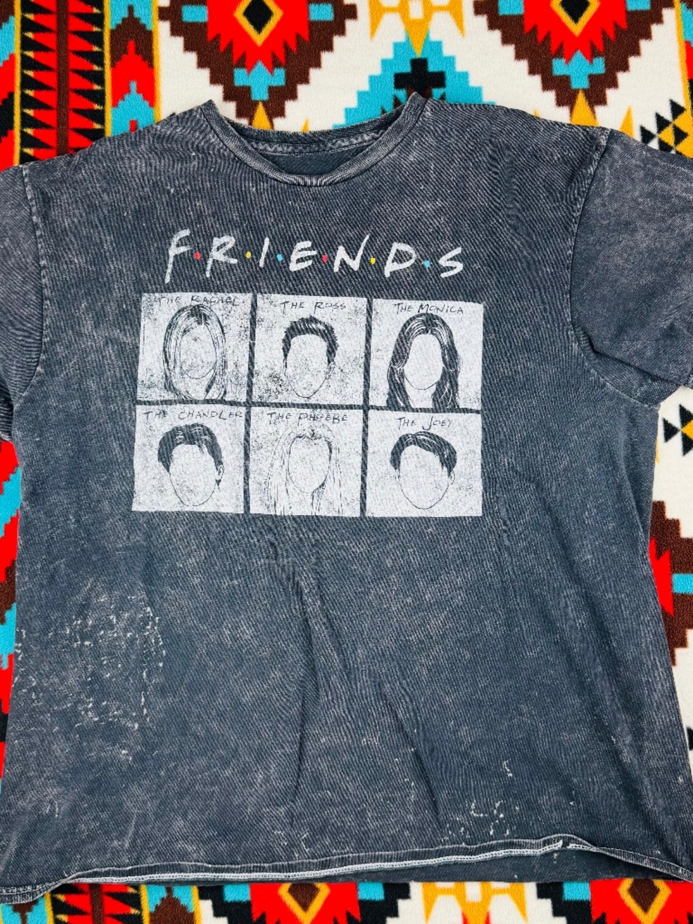Friends TV Show Graphic T Shirt Acid Wash Gray Cast Portraits Rachel Ross Monica
